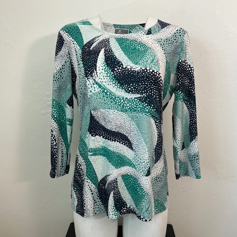 JM Collection Green Abstract Swirl Dot Print 3/4 Sleeve Top Small